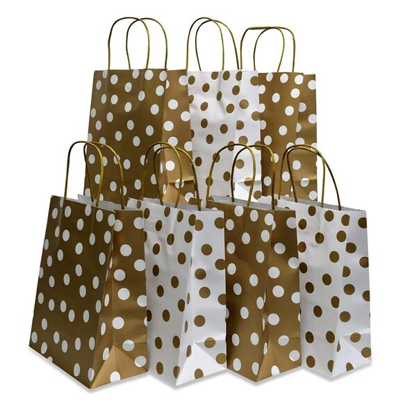 Other - 16 Gift Bags, Gold & White Bright Polka Dots Kraft Paper Gift Bags
